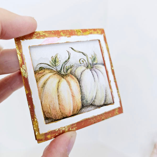 Halloween Pumpkins No.7:2 Dollhouse Miniature Handmade Wooden Framed Art