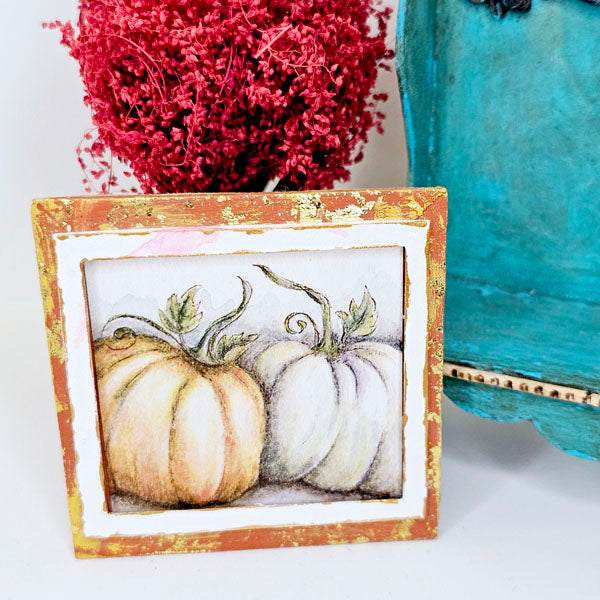 Halloween Pumpkins No.7:2 Dollhouse Miniature Handmade Wooden Framed Art