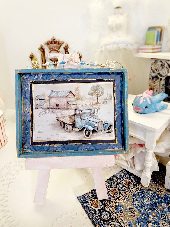 Miniature Model AA TruckNo.1:2 Handmade Wooden Framed Art for Dollhouse Diorama Shadow Box