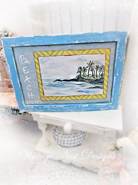 Miniature Ocean Scene No.1:2 Handmade for Dollhouse Wooden Framed Art