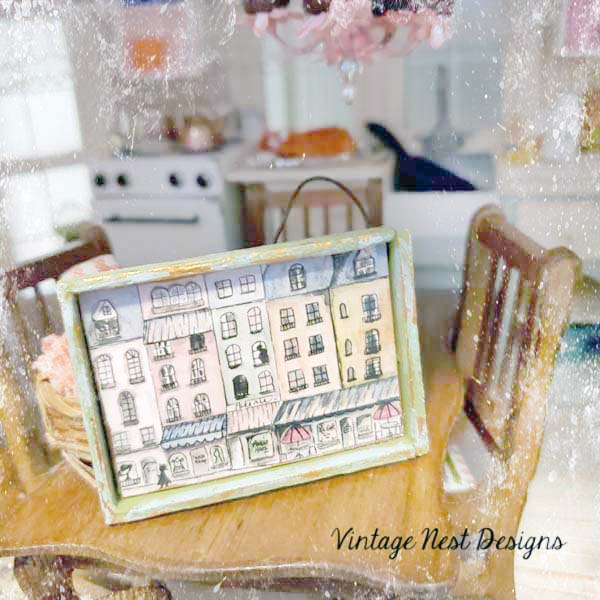 Paris Shopping in the City No.1:2 Dollhouse Miniature Handmade Framed Art