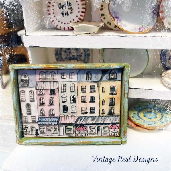 Paris Shopping in the City No.1:2 Dollhouse Miniature Handmade Framed Art