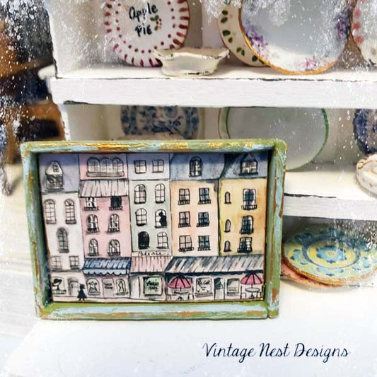 Paris Shopping in the City No.1:2 Puppenhaus Miniatur Handgemachte gerahmte Kunst