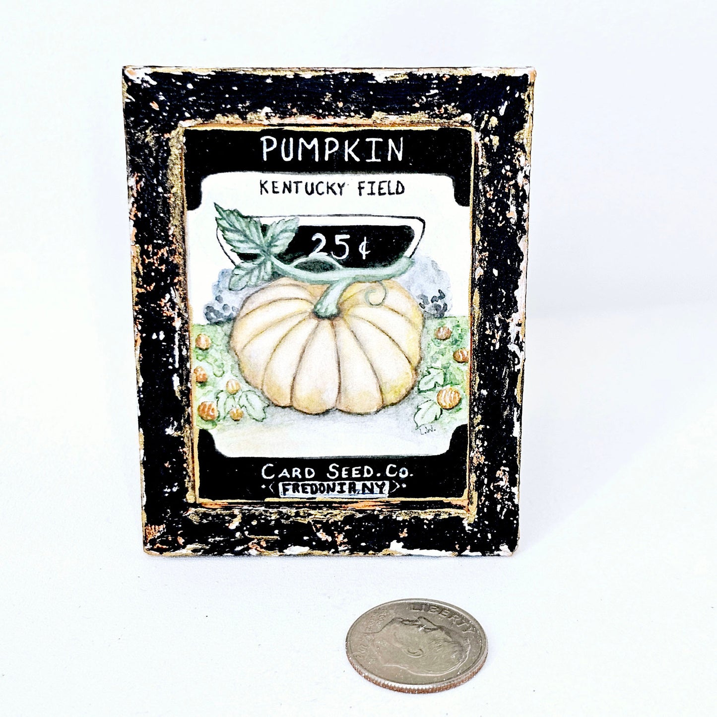 Miniature Pumpkin Seeds No.1:2 Handmade for Dollhouse Wooden Framed Art