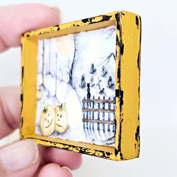 Citrouilles dans les bois n°1:2 Maison de poupée Miniature Art encadré en bois fait main