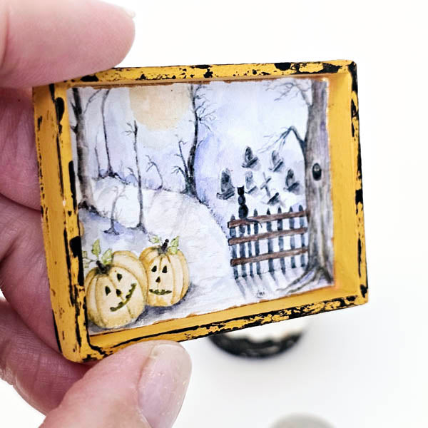 Citrouilles dans les bois n°1:2 Maison de poupée Miniature Art encadré en bois fait main
