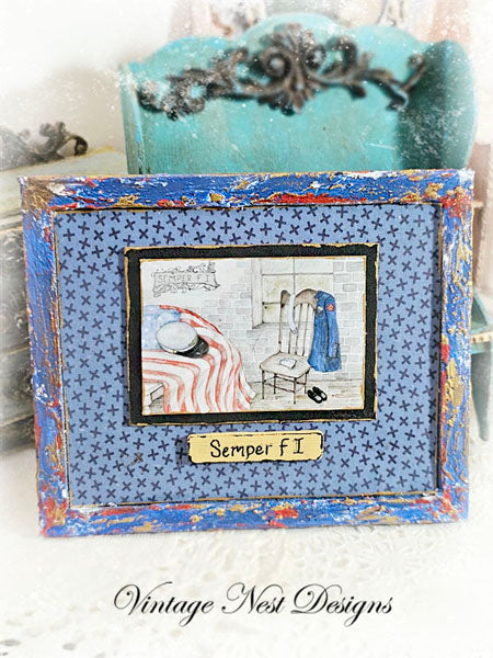 Miniature Semper Fi Framed Art 1:2 Handmade for Dollhouse Diorama Shadow Box