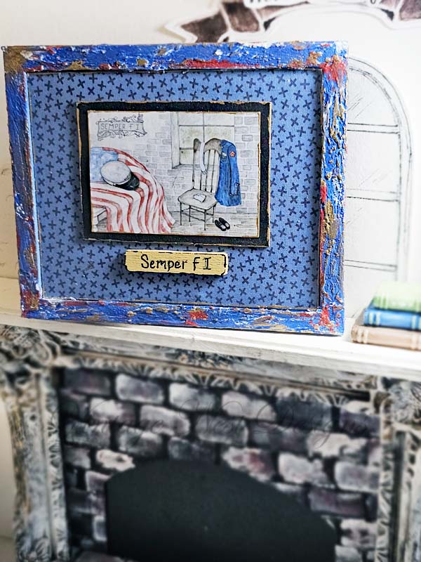 Miniature Semper Fi Framed Art 1:2 Handmade for Dollhouse Diorama Shadow Box
