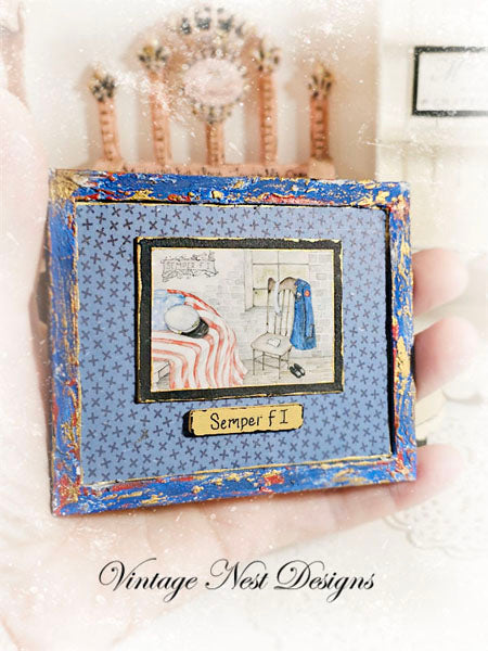 Miniature Semper Fi Framed Art 1:2 Handmade for Dollhouse Diorama Shadow Box