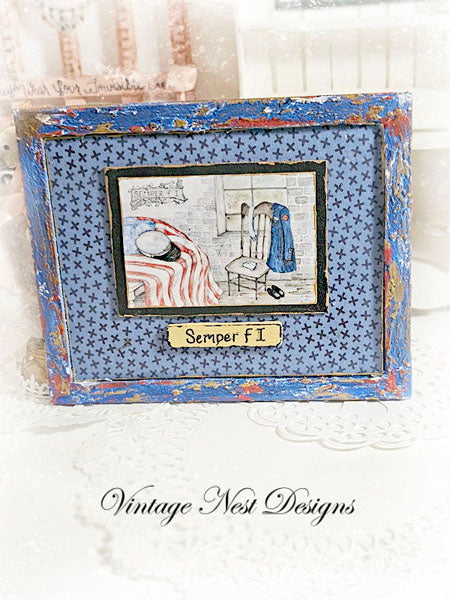 Miniature Semper Fi Framed Art 1:2 Handmade for Dollhouse Diorama Shadow Box