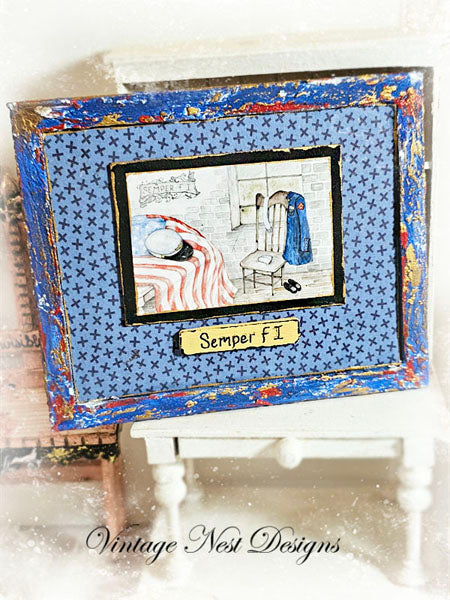 Miniature Semper Fi Framed Art 1:2 Handmade for Dollhouse Diorama Shadow Box