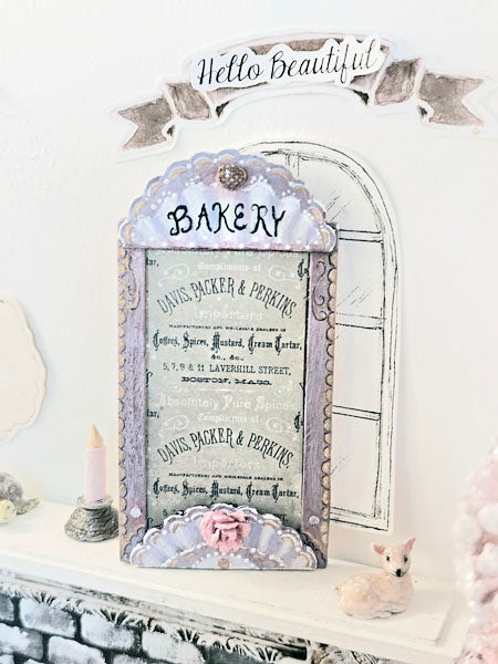 Miniature Bakery Sign No.21:3 Handmade Wooden Framed Art Diorama Room Shadow Box