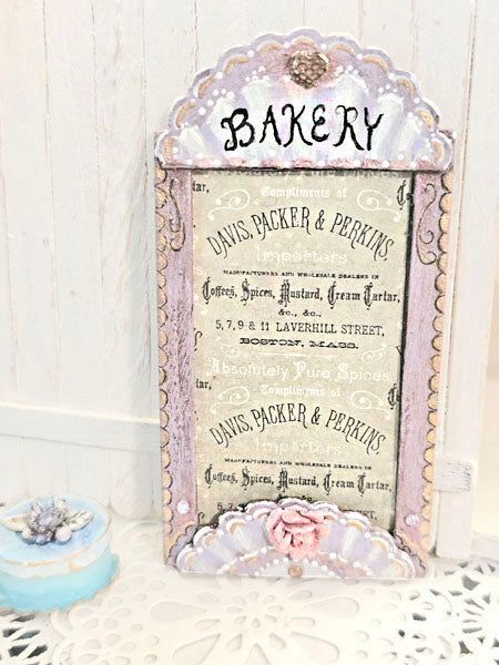 Miniature Bakery Sign No.21:3 Handmade Wooden Framed Art Diorama Room Shadow Box