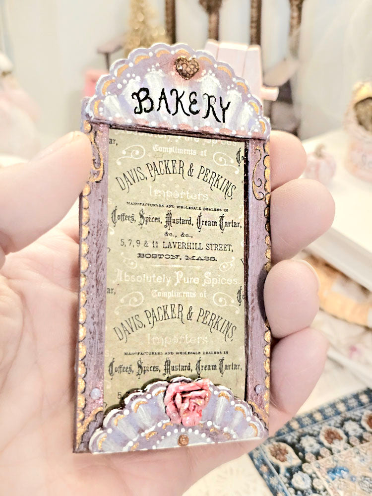 Miniature Bakery Sign No.21:3 Handmade Wooden Framed Art Diorama Room Shadow Box