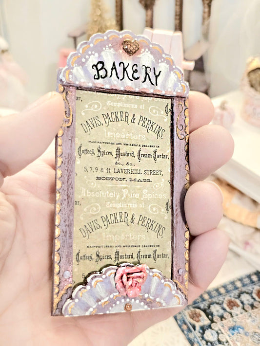 Miniature Bakery Sign No.21:3 Handmade Wooden Framed Art Diorama Room Shadow Box