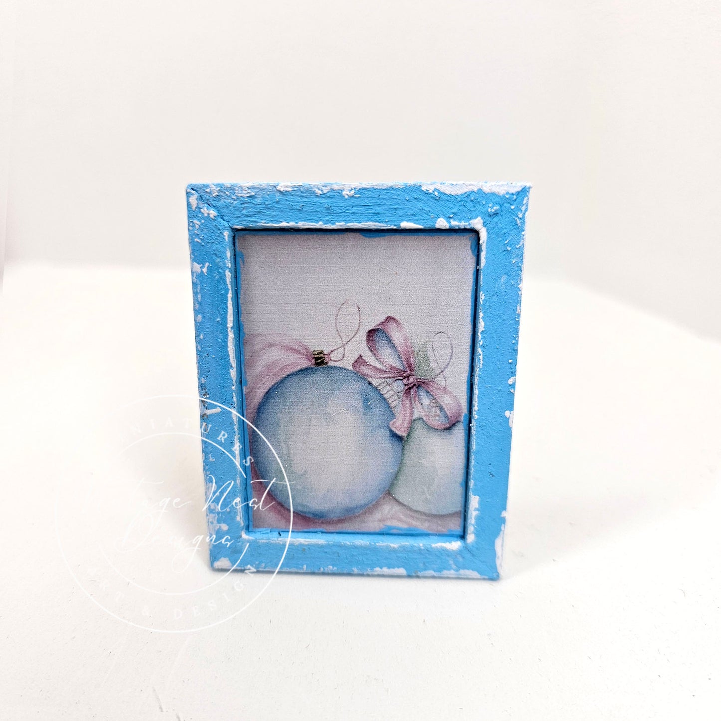 Miniature Christmas Bulbs No.4:3 Art, Dollhouse Decor Wood Frame