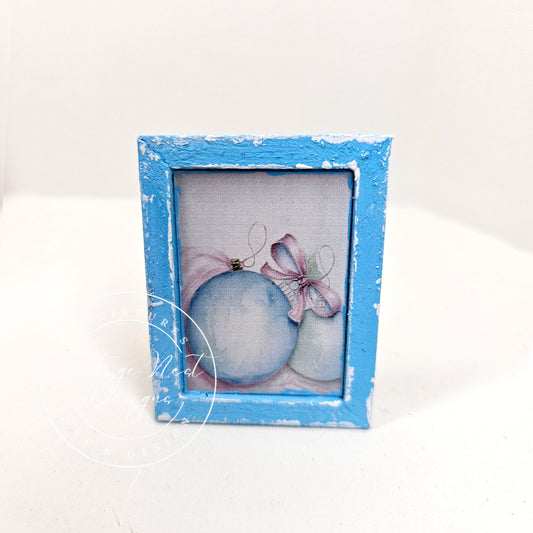 Miniature Christmas Bulbs No.4:3 Art, Dollhouse Decor Wood Frame