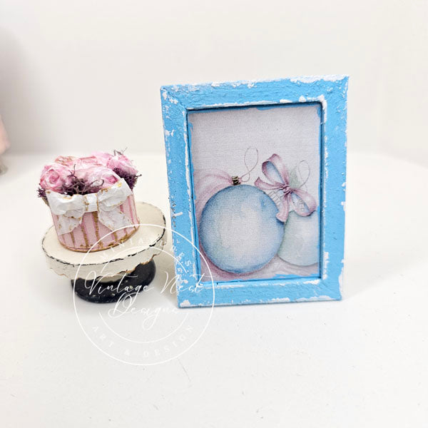 Miniature Christmas Bulbs No.4:3 Art, Dollhouse Decor Wood Frame