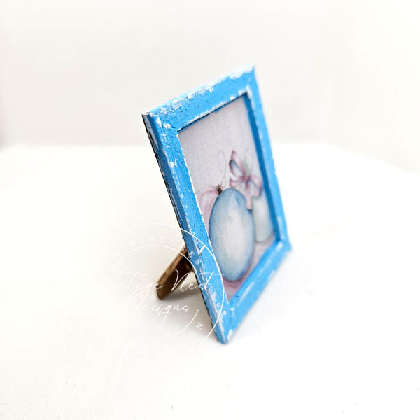 Miniature Christmas Bulbs No.4:3 Art, Dollhouse Decor Wood Frame