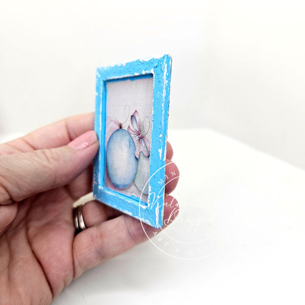 Miniature Christmas Bulbs No.4:3 Art, Dollhouse Decor Wood Frame