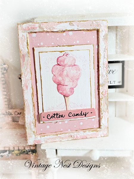 Dollhouse Miniature Cotton Candy No.2:3 Handmade Wooden Framed Art