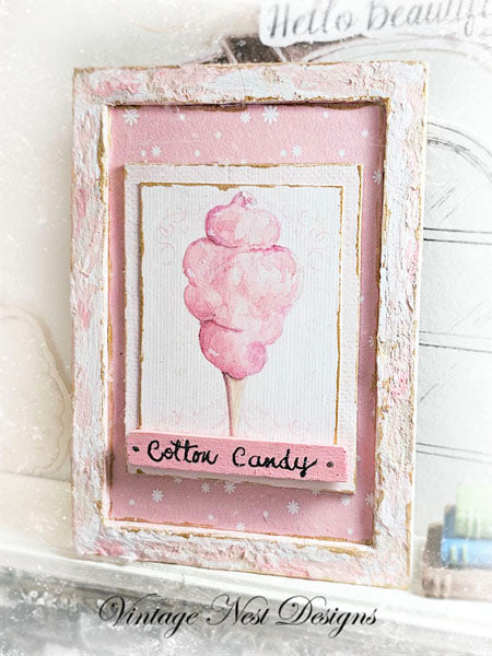 Dollhouse Miniature Cotton Candy No.2:3 Handmade Wooden Framed Art