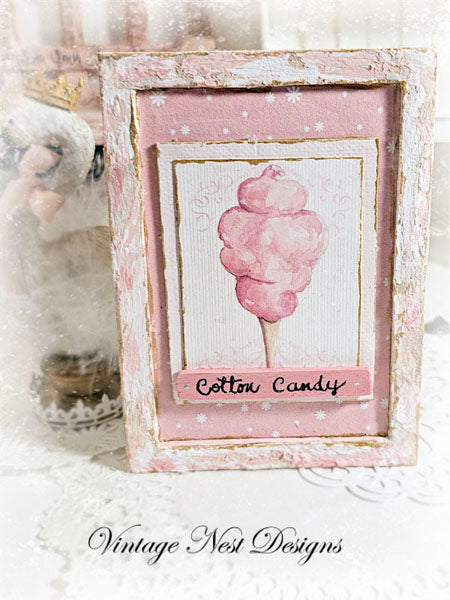 Dollhouse Miniature Cotton Candy No.2:3 Handmade Wooden Framed Art