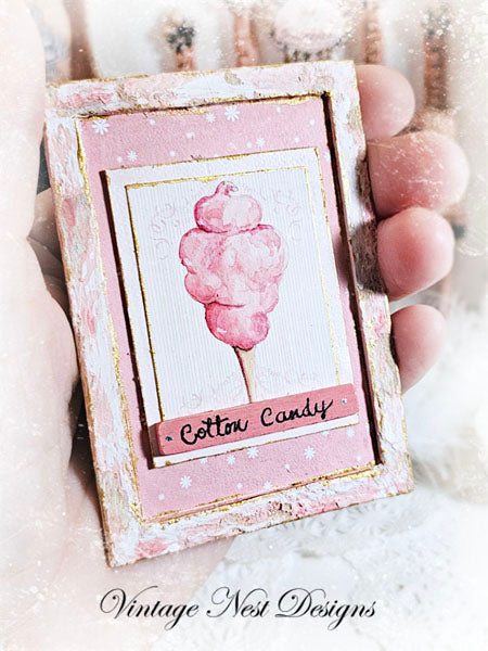Dollhouse Miniature Cotton Candy No.2:3 Handmade Wooden Framed Art