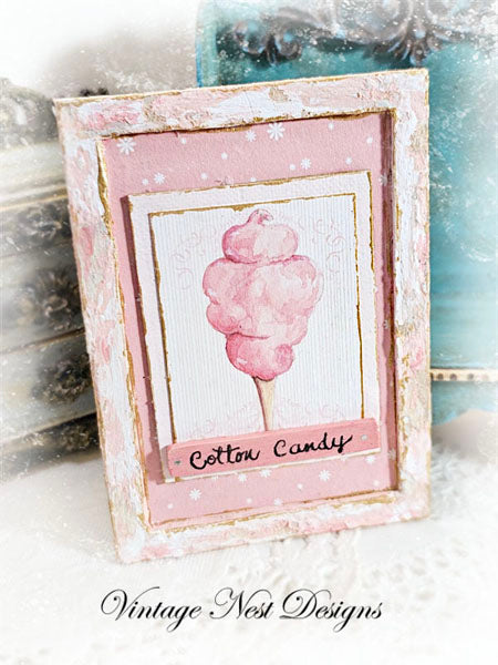 Dollhouse Miniature Cotton Candy No.2:3 Handmade Wooden Framed Art