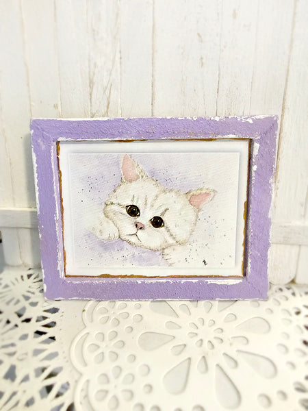 Miniature Kitten No.4-3 Lavender Frame Handmade for Dollhouse Diorama Shadow Box