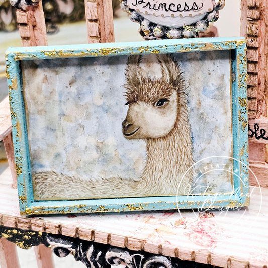 Miniature Llama No.1:3 Dollhouse Handmade Wooden Framed Art