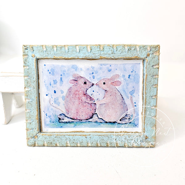 Souris miniatures n°9-3 Cadre en bois bleu Décoration de maison de poupée Diorama Boîte d'ombre Échelle 1:12