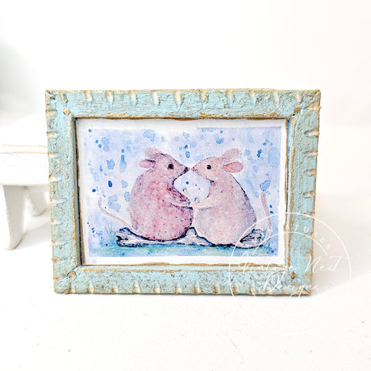 Miniature Mice No.9-3 Blue Wood Frame Dollhouse Home Decor Diorama Shadow Box 1:12 Scale