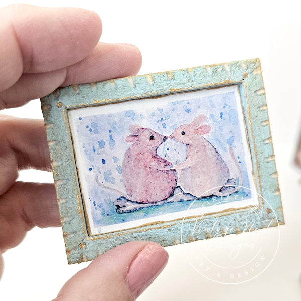 Souris miniatures n°9-3 Cadre en bois bleu Décoration de maison de poupée Diorama Boîte d'ombre Échelle 1:12