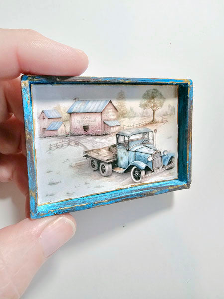Modèle Miniature Camion AA n°1:3 Art Encadré en Bois Fait Main pour Maison de Poupée Diorama Boîte d'Ombre