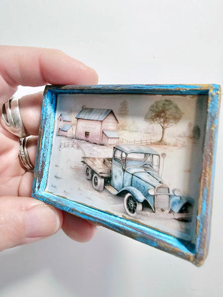 Modèle Miniature Camion AA n°1:3 Art Encadré en Bois Fait Main pour Maison de Poupée Diorama Boîte d'Ombre