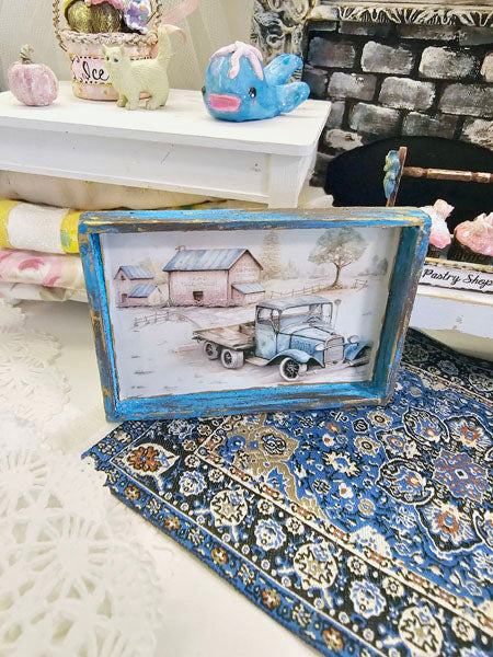 Modèle Miniature Camion AA n°1:3 Art Encadré en Bois Fait Main pour Maison de Poupée Diorama Boîte d'Ombre
