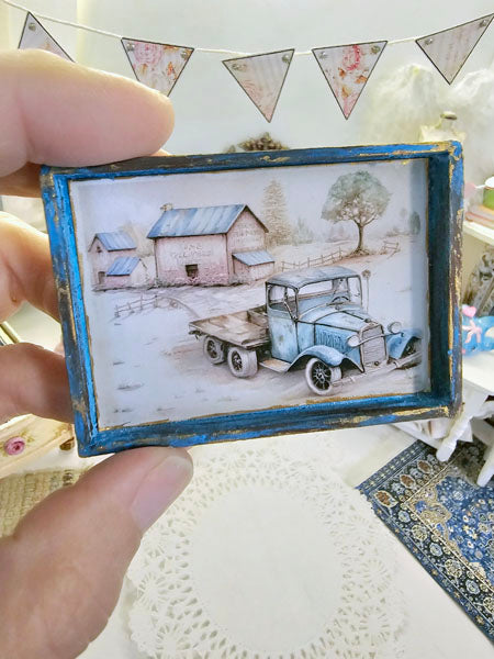 Modèle Miniature Camion AA n°1:3 Art Encadré en Bois Fait Main pour Maison de Poupée Diorama Boîte d'Ombre