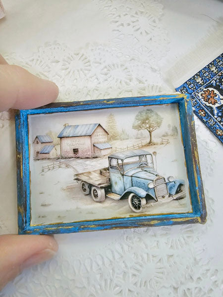 Modèle Miniature Camion AA n°1:3 Art Encadré en Bois Fait Main pour Maison de Poupée Diorama Boîte d'Ombre