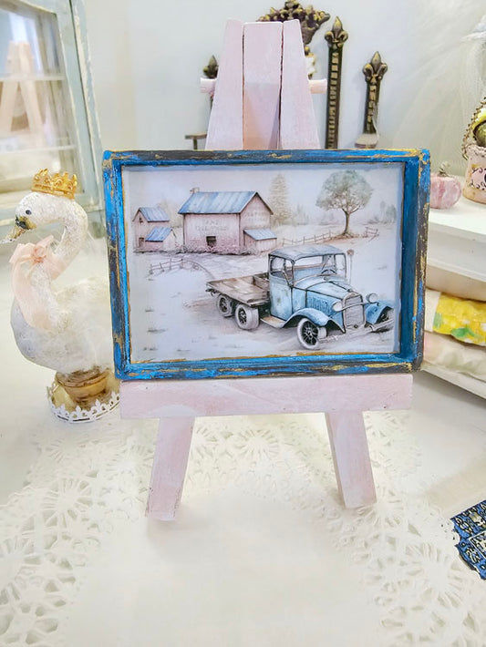 Miniaturmodell AA LKW Nr. 1:3 Handgefertigte Holzbilderrahmenkunst für Puppenhaus-Diorama-Schattenbox