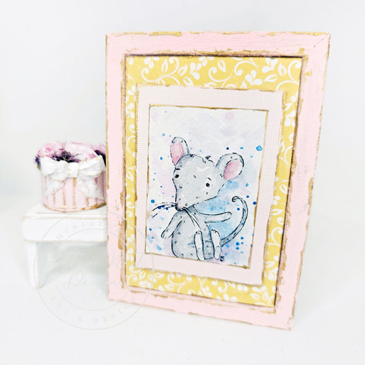Souris miniature n°6-3 Cadre en bois rose Décoration murale de maison de poupée Échelle 1:12