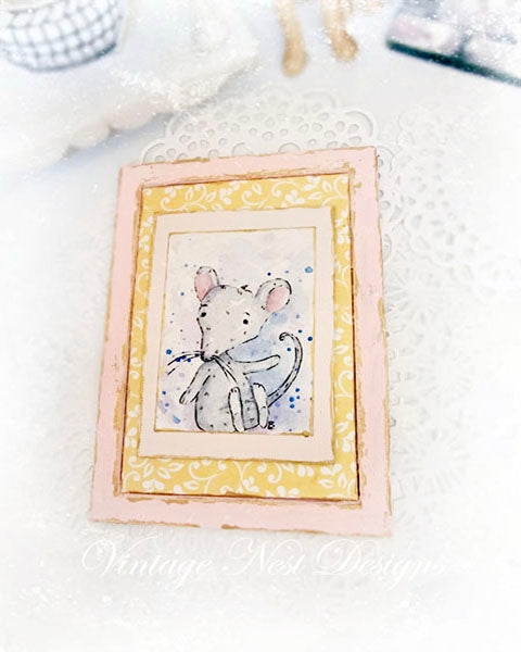 Souris miniature n°6-3 Cadre en bois rose Décoration murale de maison de poupée Échelle 1:12