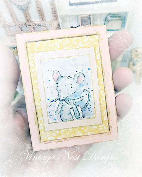 Souris miniature n°6-3 Cadre en bois rose Décoration murale de maison de poupée Échelle 1:12