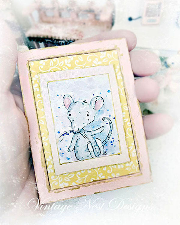 Souris miniature n°6-3 Cadre en bois rose Décoration murale de maison de poupée Échelle 1:12