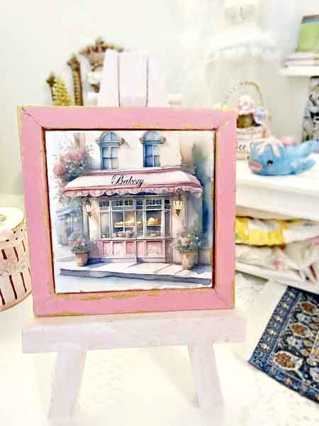 Miniature Pink Bakery Shop No.1:3 Wooden Framed Art Handmade for Dollhouse