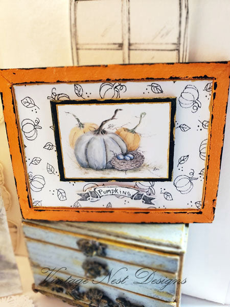 Miniature Pumpkin Patch No.4:3 Handmade for Dollhouse Diorama Shadow Box