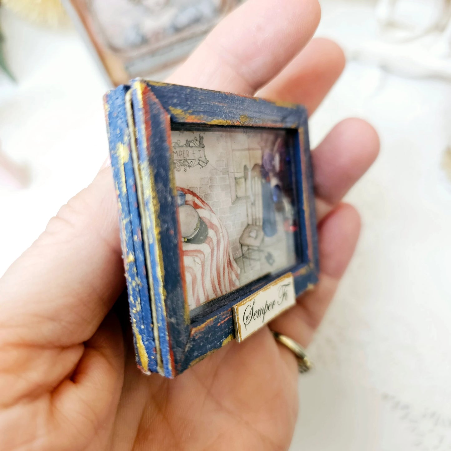 Miniature Semper Fi Framed Art 1:3 Handmade for Dollhouse Diorama Shadow Box