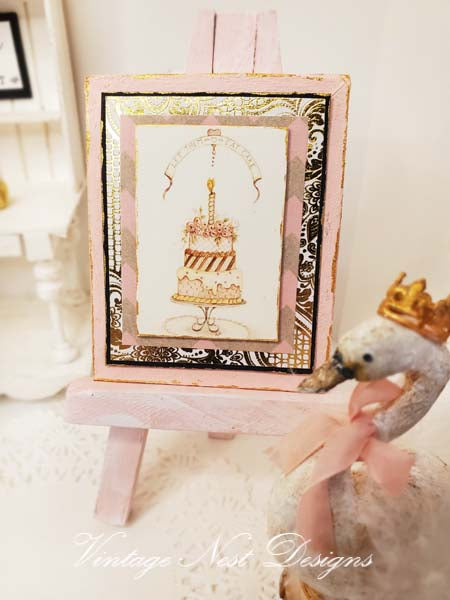 Dollhouse Miniature Cake No.8:4 Handmade Wooden Framed Art