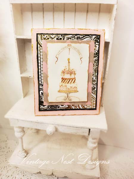 Dollhouse Miniature Cake No.8:4 Handmade Wooden Framed Art