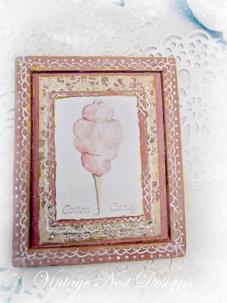 Dollhouse Miniature Cotton Candy No.2:4 Handmade Wooden Framed Art